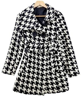 Vintage Chunky Knit Houndstooth Wool Blend Coat Women's Size Medium